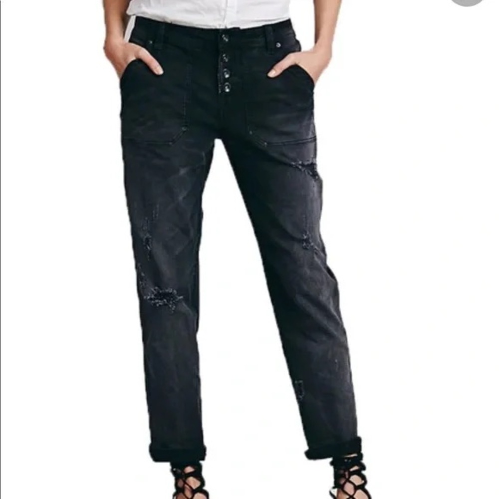 Free People Mountaineer Relaxed Jeans- Distressed Black Wash